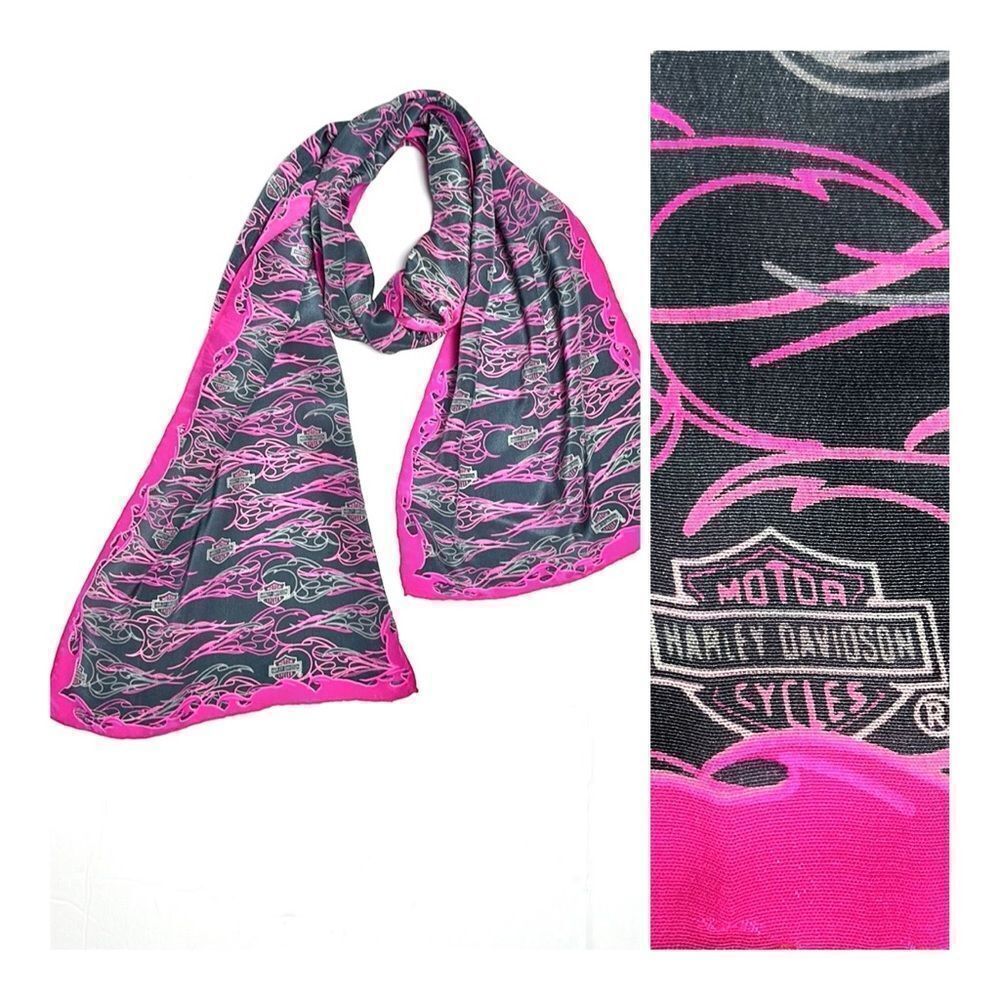 Harley Davidson Silk Scarf Magenta Charcoal Hand Rolled 11,5x58 inches